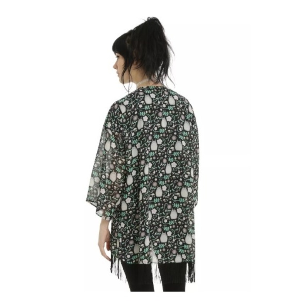 2x My Neighbor Totoro coverup open shawl sheer polyester‎ short kimono black